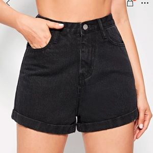 SHEIN NWOT Black Mom Jean Shorts Rolled Hem